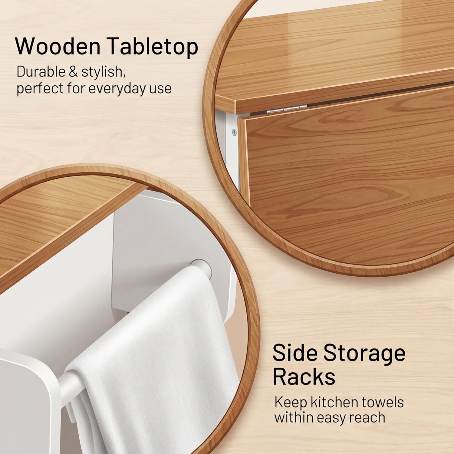 Butcher‑Block Top Rolling Kitchen Island Cart