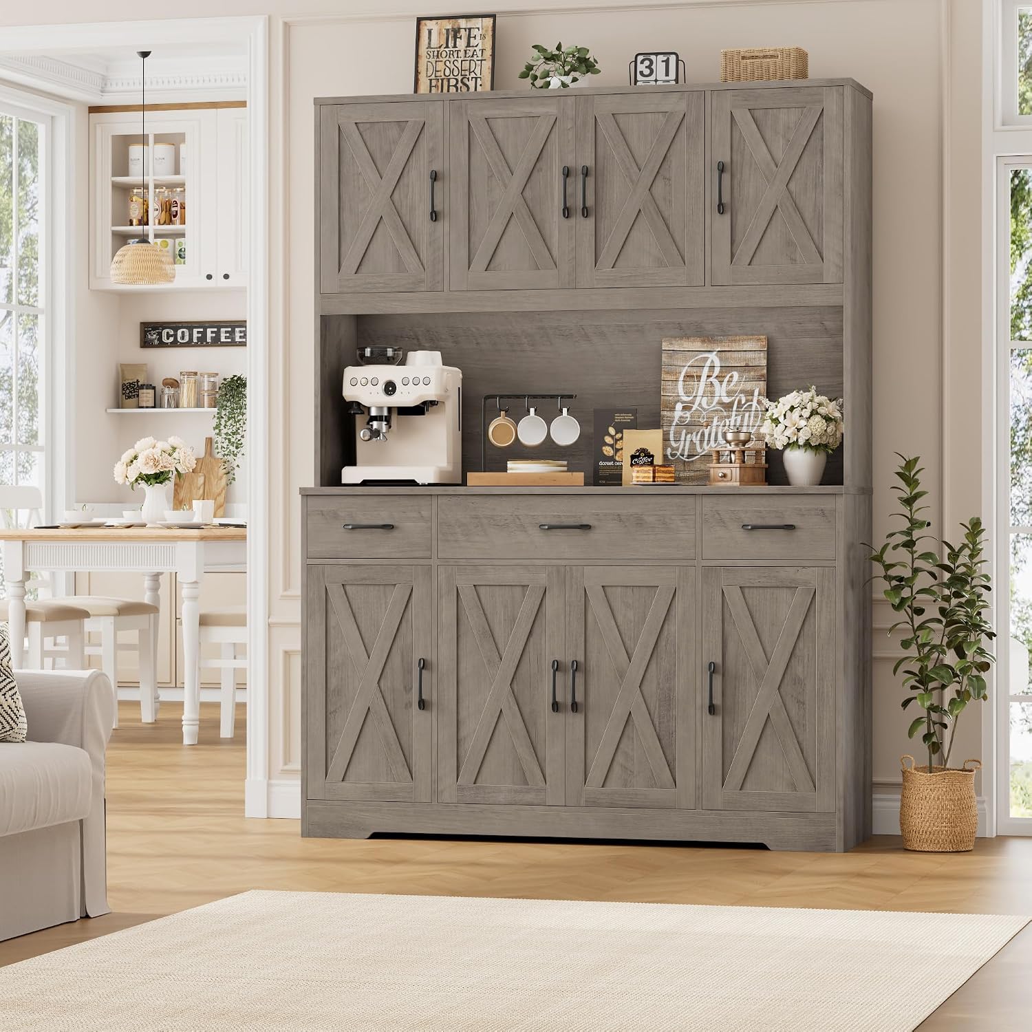 Grey Farmhouse Kitchen Pantry Hutch