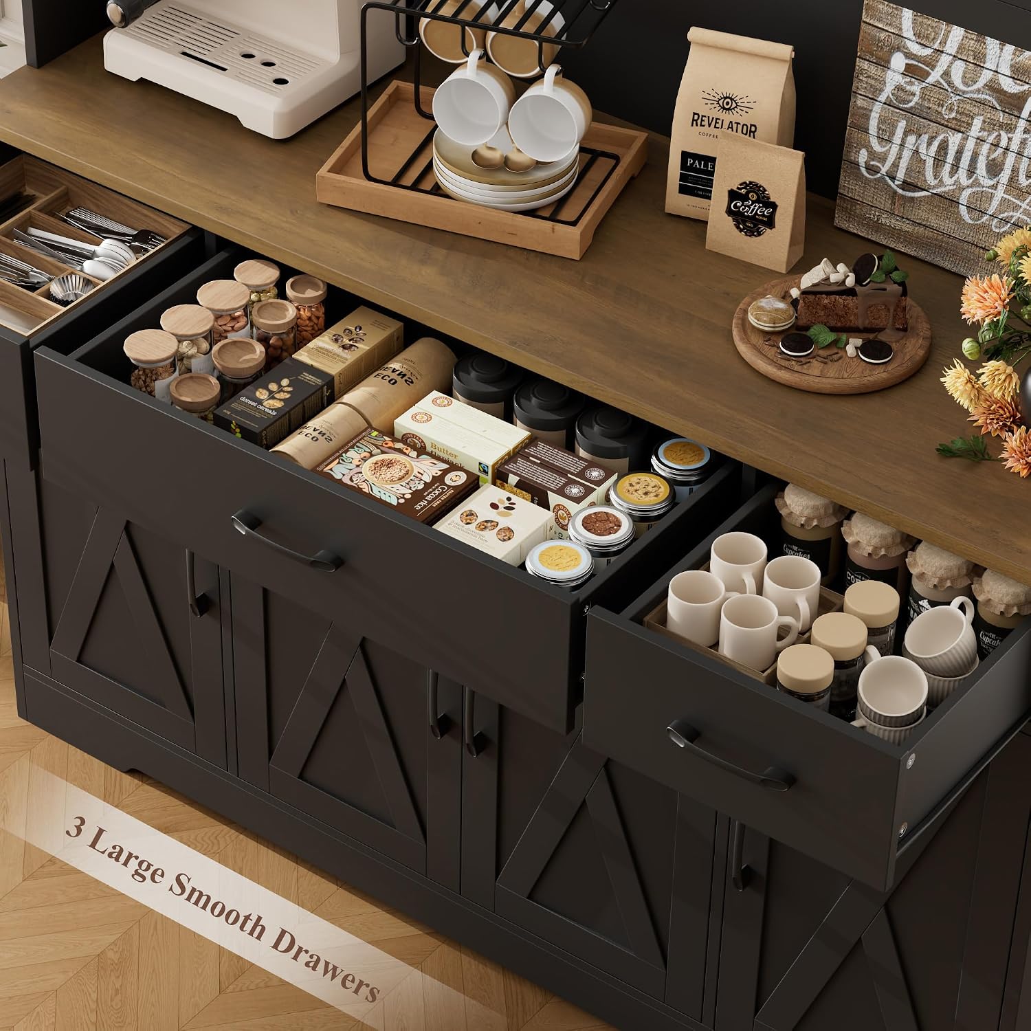 Black Farmhouse Kitchen Pantry Hutch