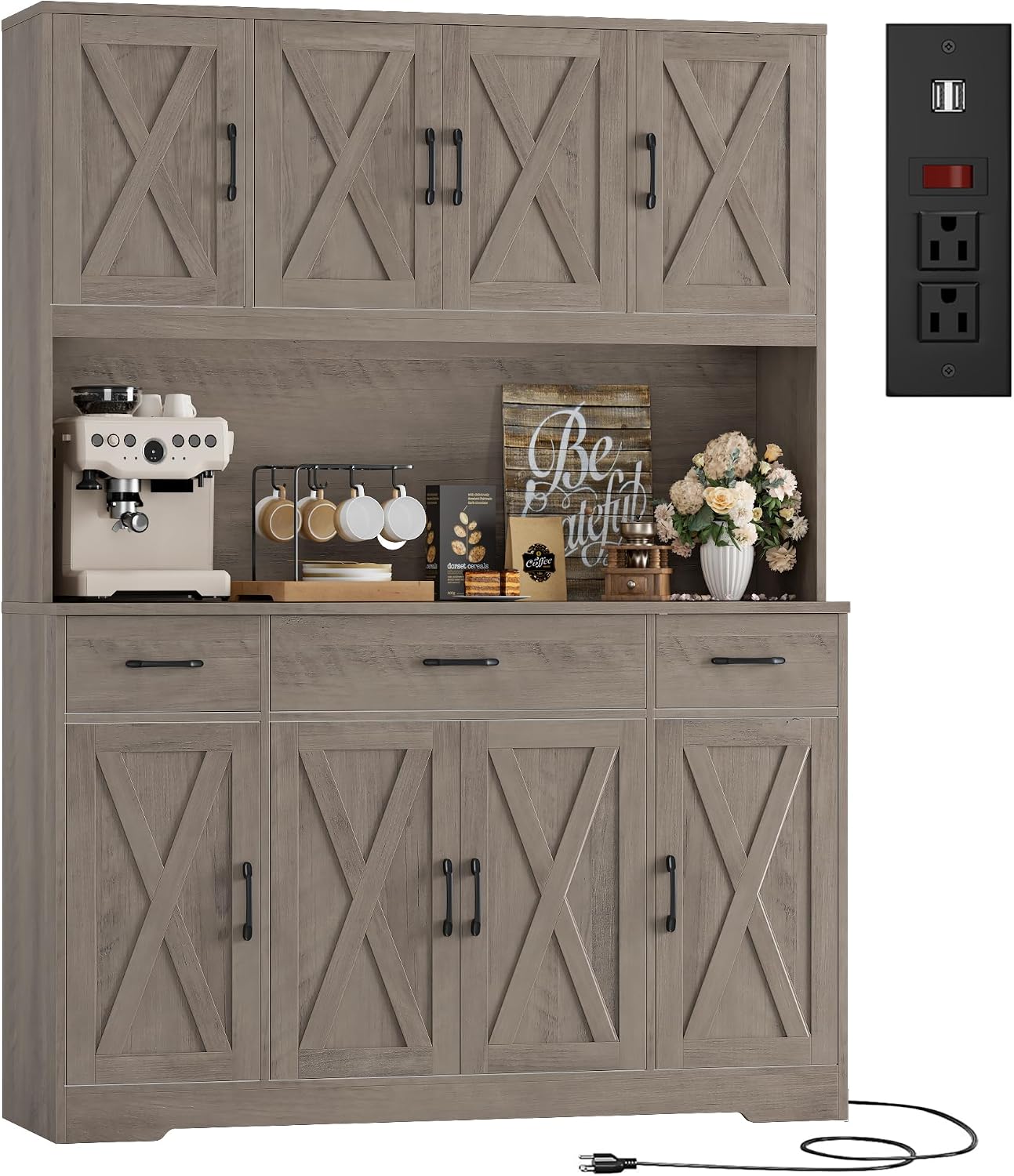 Grey Farmhouse Kitchen Pantry Hutch
