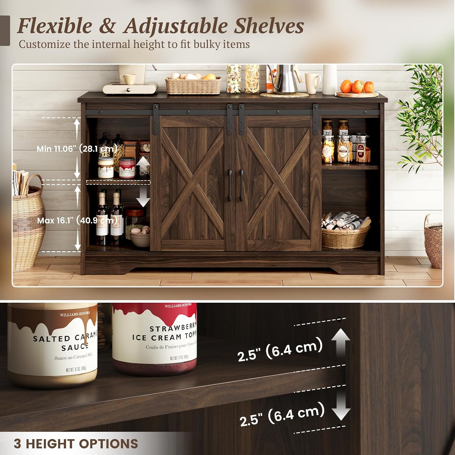Farmhouse Barn‑Door Sideboard Credenza