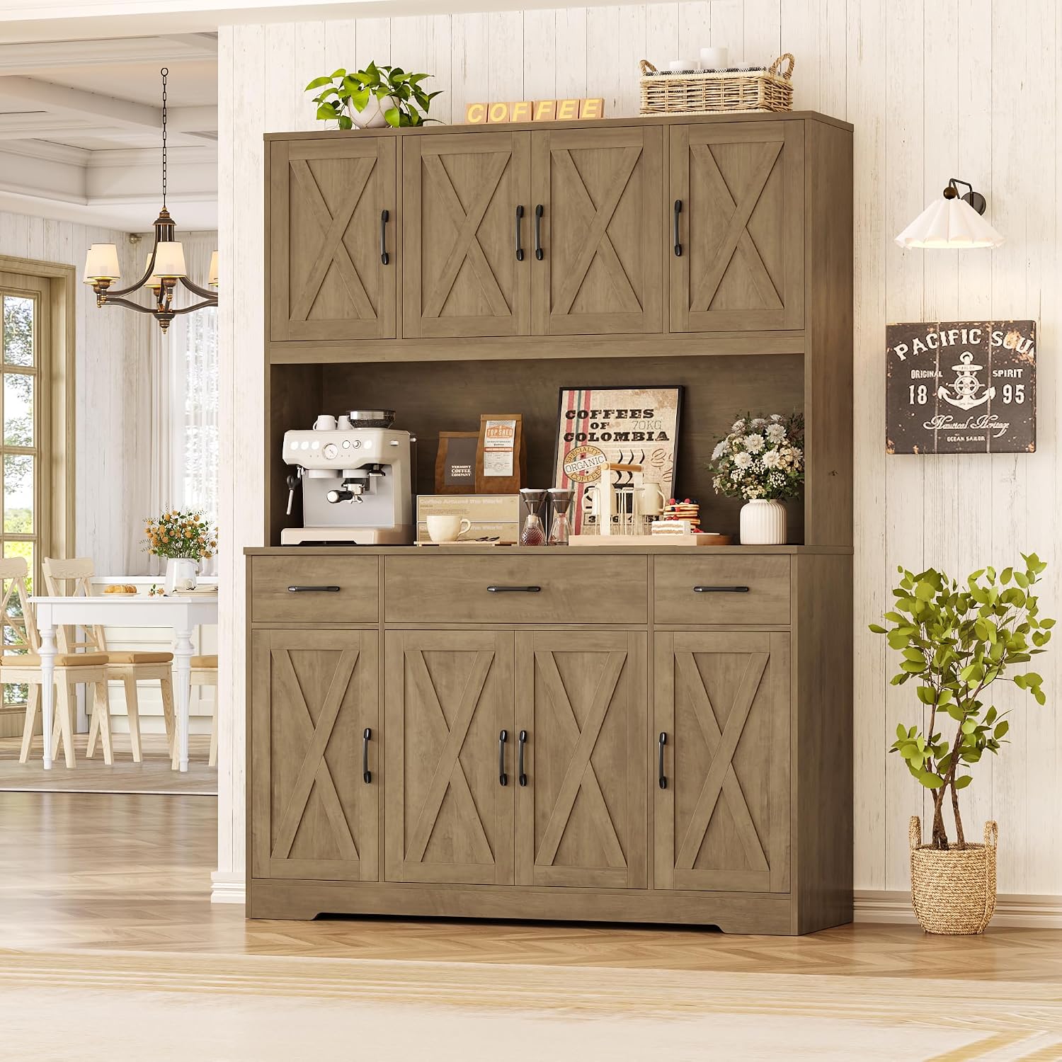 Brown Farmhouse Kitchen Pantry Hutch