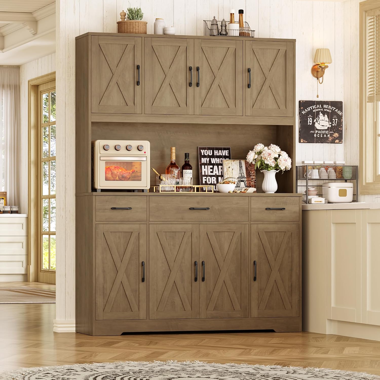 Brown Farmhouse Kitchen Pantry Hutch