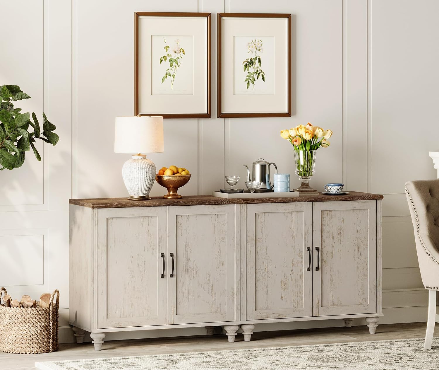 Farmhouse White Sideboard Credenza