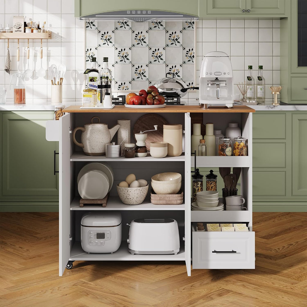 Wood‑Top Rolling Kitchen Island Cart