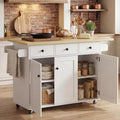 Butcher‑Block Top Rolling Kitchen Island Cart