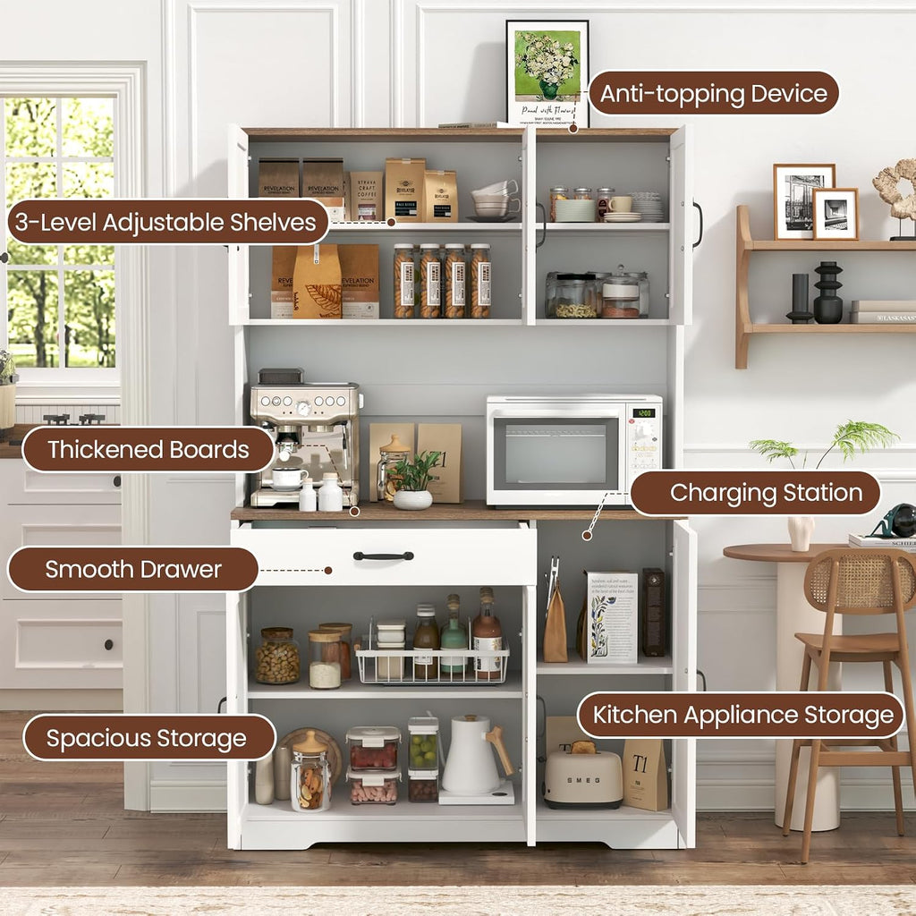 White Charging‑Station Kitchen Pantry Hutch