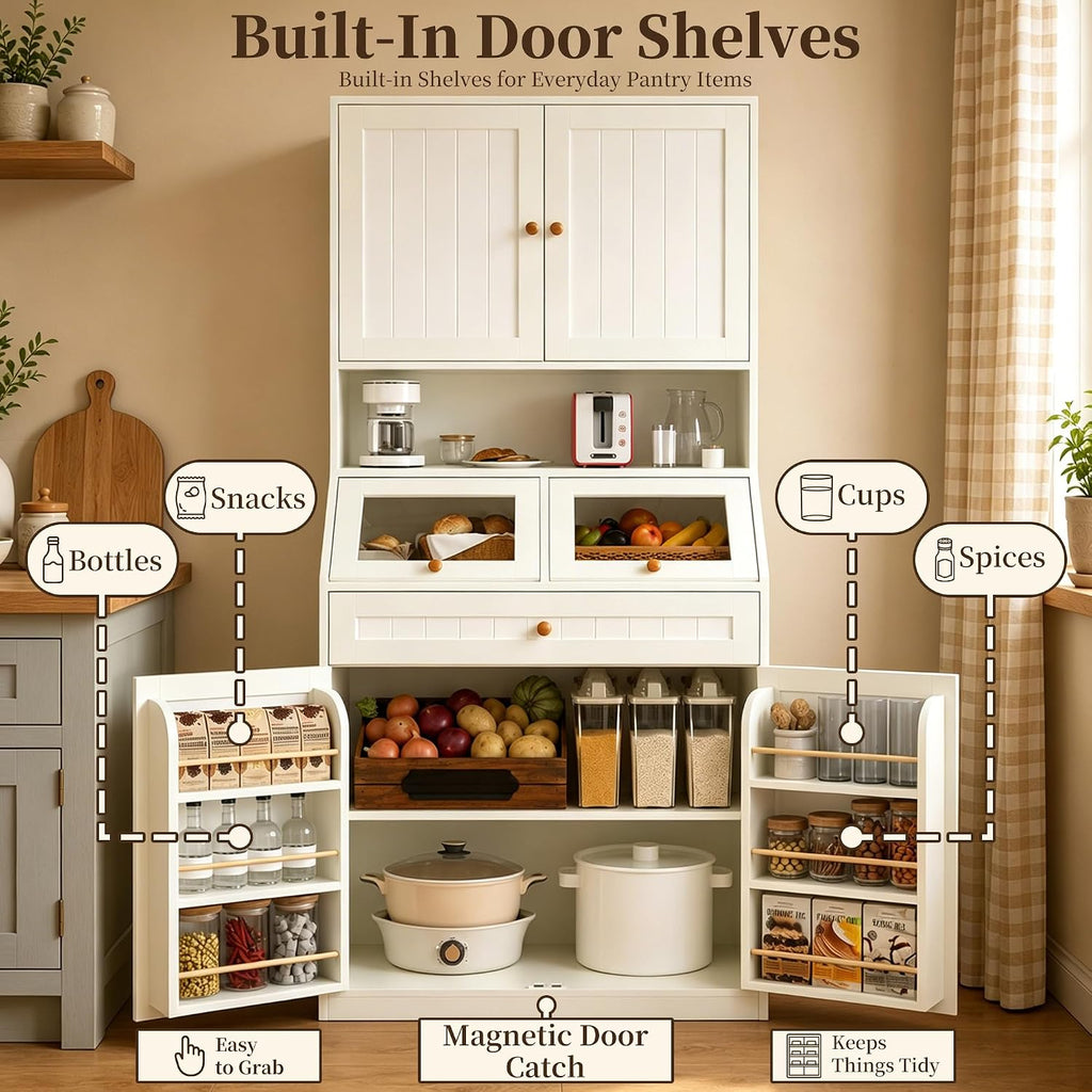 Farmhouse White Kitchen Pantry Hutch