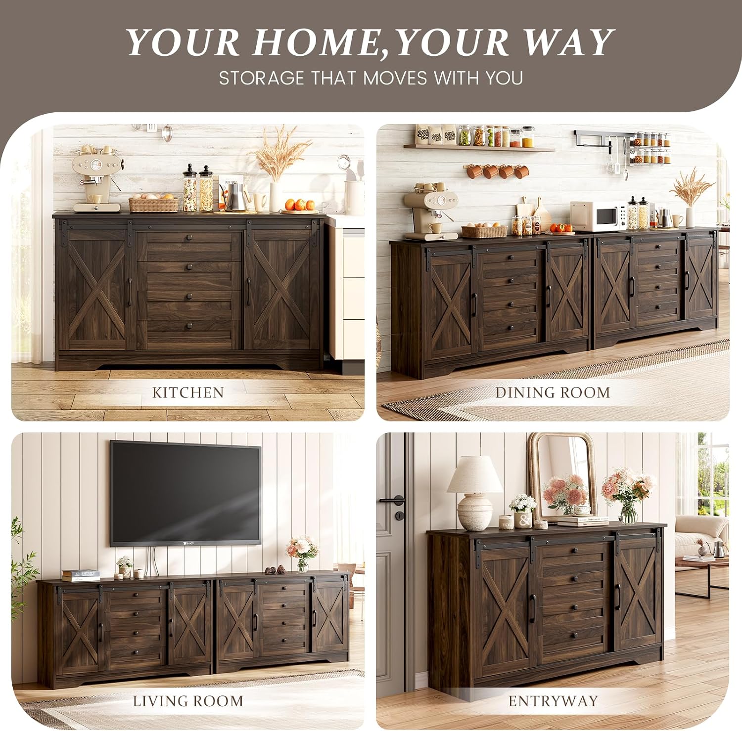 Farmhouse Barn‑Door Sideboard Credenza