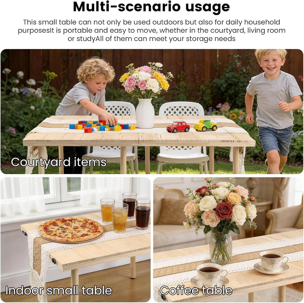Boho Foldable Low Wooden Picnic Table