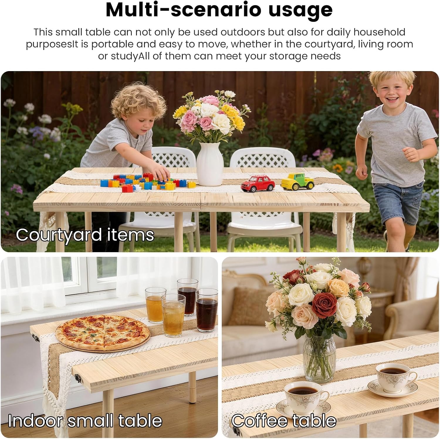 Boho Foldable Low Wooden Picnic Table