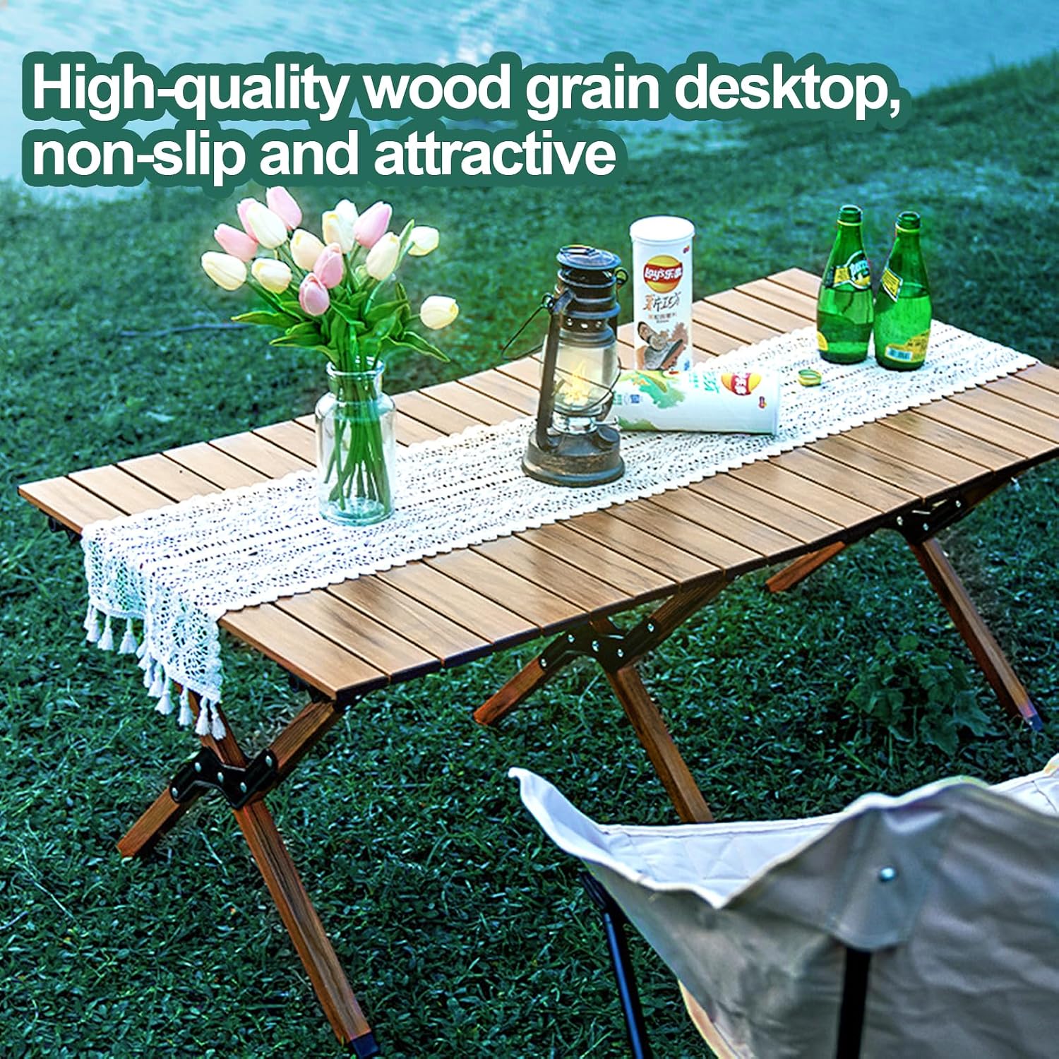 Natural Roll‑Up Aluminum Camping Table
