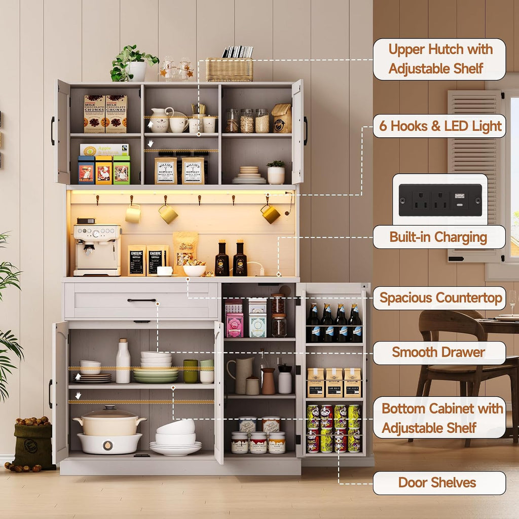 Off‑White Kitchen Hutch Pantry Cabinet