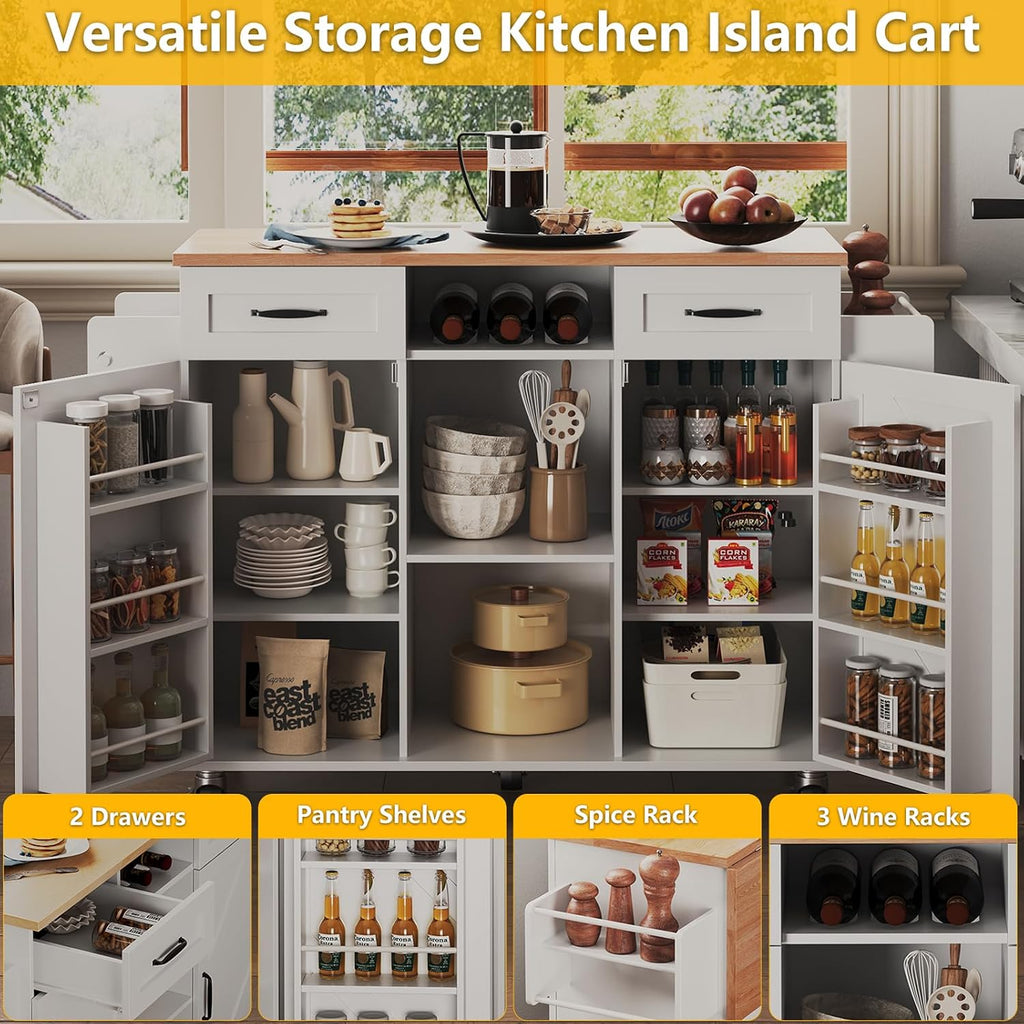 White Farmhouse Rolling Kitchen Island Cart