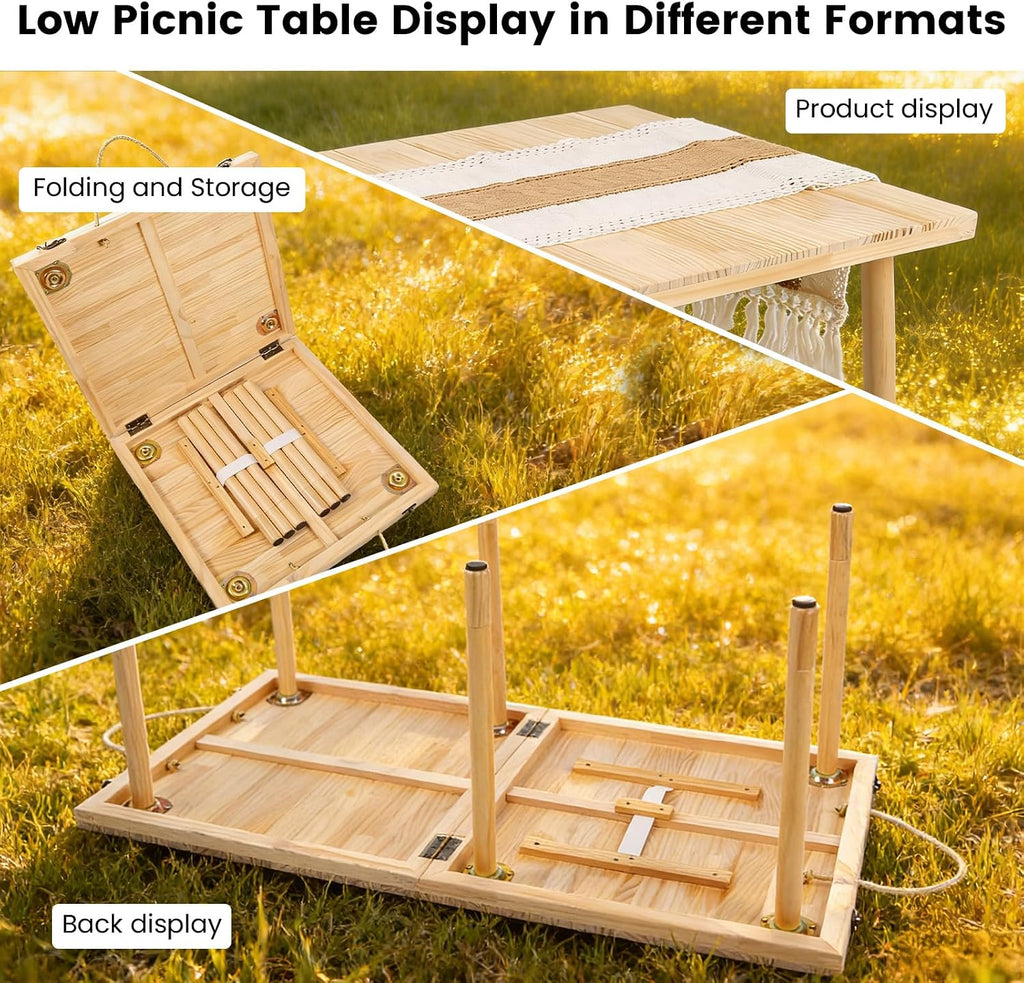 Boho Foldable Low Wooden Picnic Table