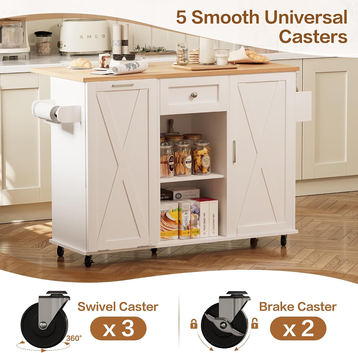 Rolling Kitchen Island Cart with Trash Storage