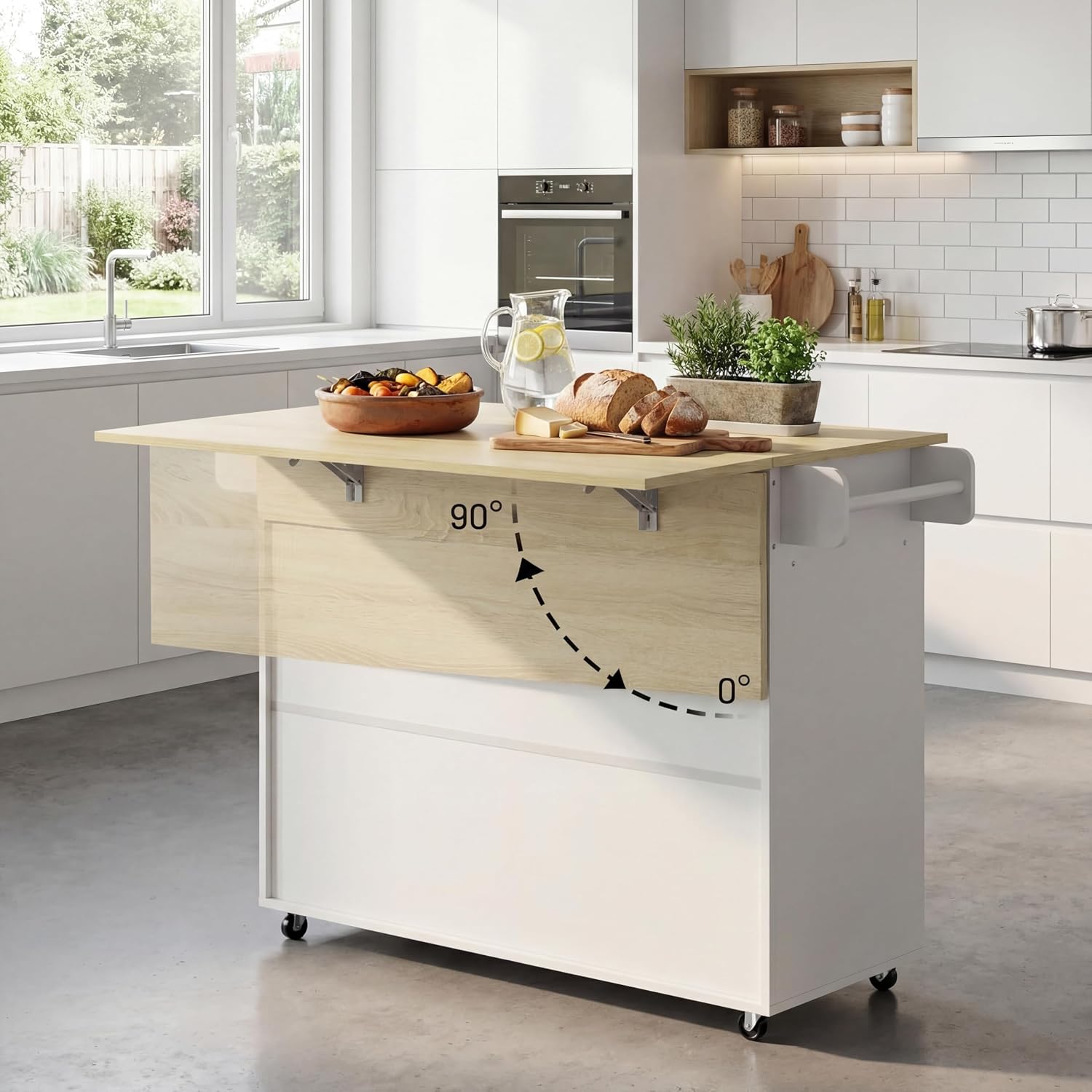 Butcher‑Block Top Rolling Kitchen Island Cart