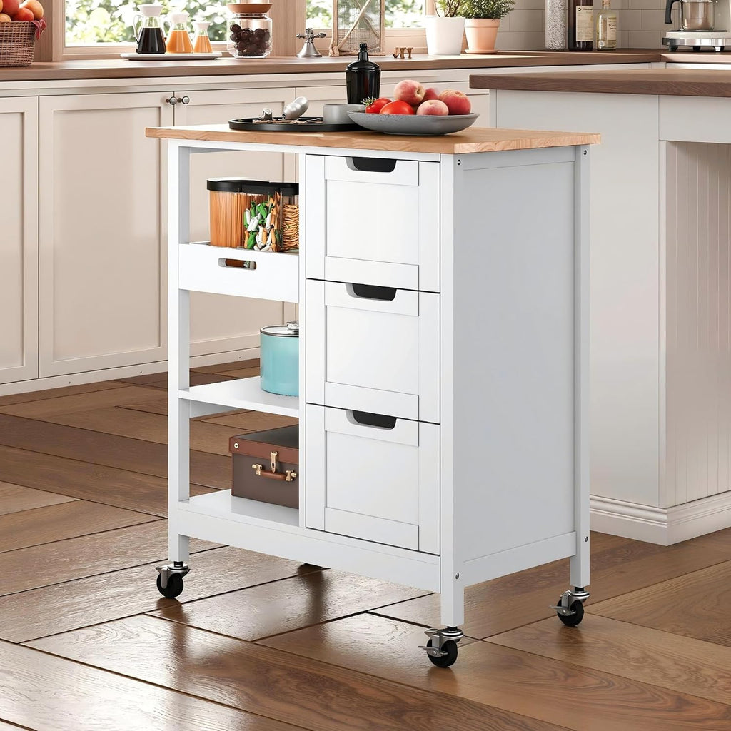 White Rolling Kitchen Island Cart