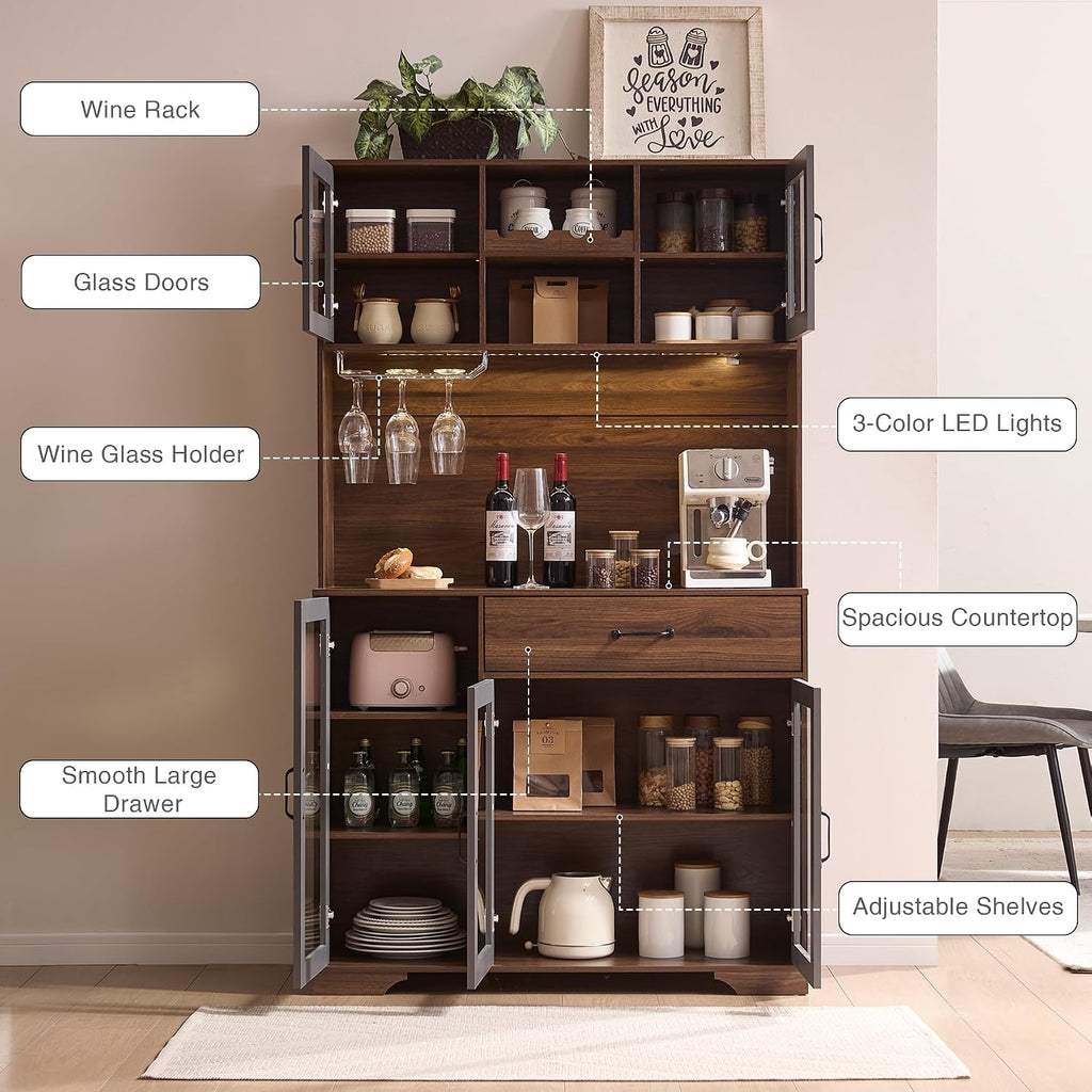 Brown Kitchen Hutch Pantry Cabinet