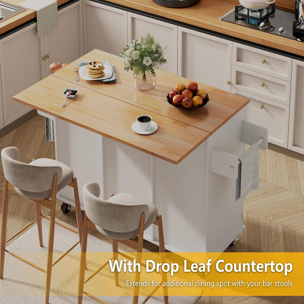 White Farmhouse Rolling Kitchen Island Cart