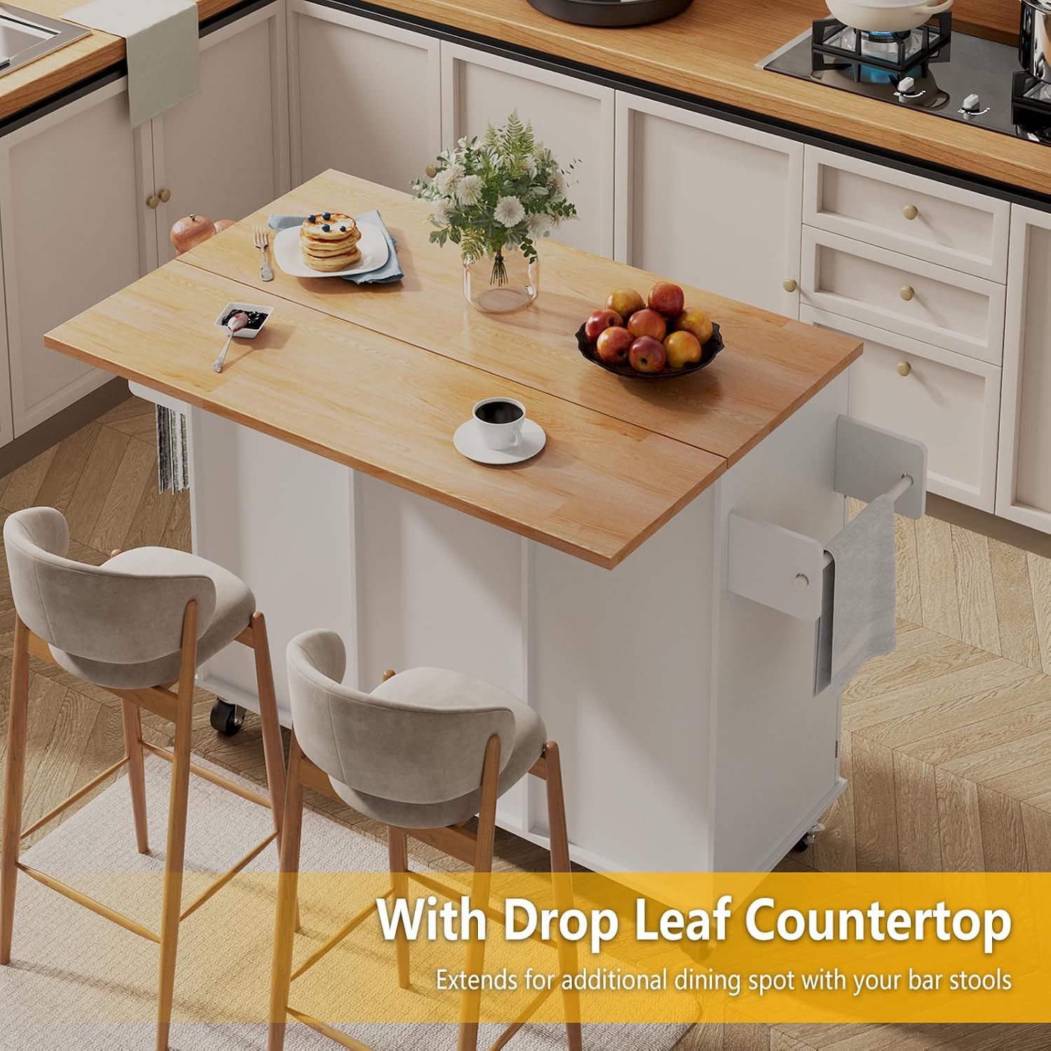 White Farmhouse Rolling Kitchen Island Cart
