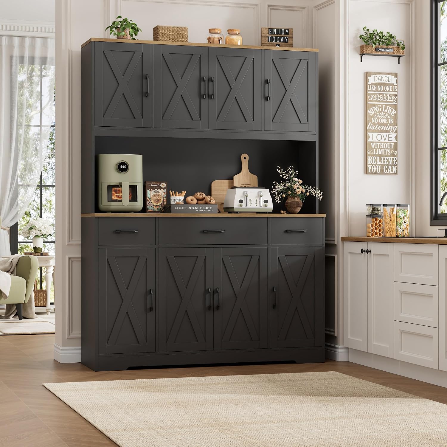 Black Farmhouse Kitchen Pantry Hutch