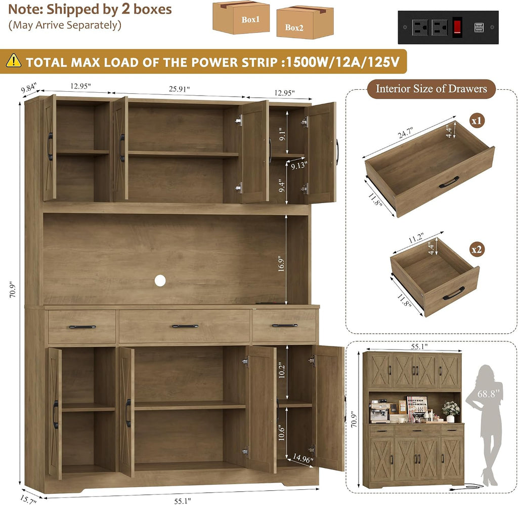 Brown Farmhouse Kitchen Pantry Hutch
