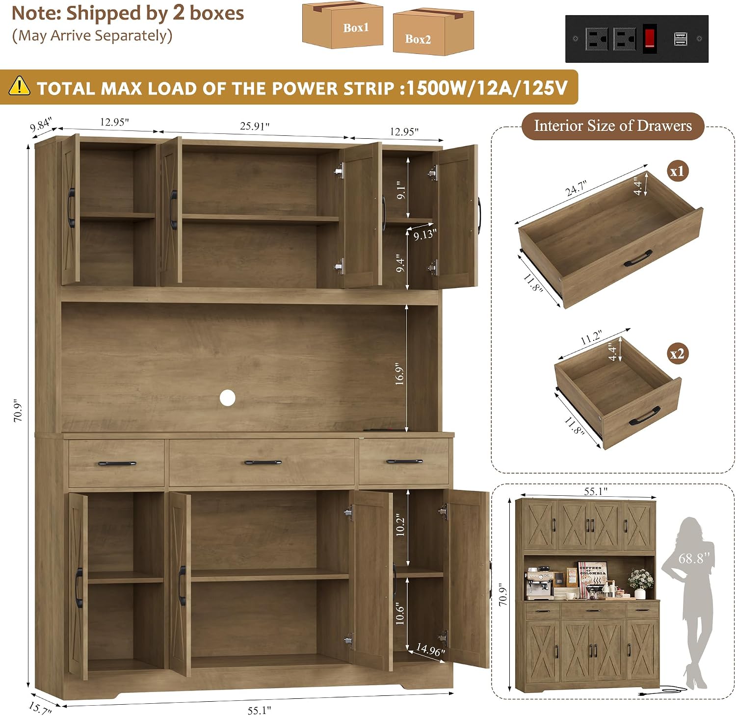 Brown Farmhouse Kitchen Pantry Hutch