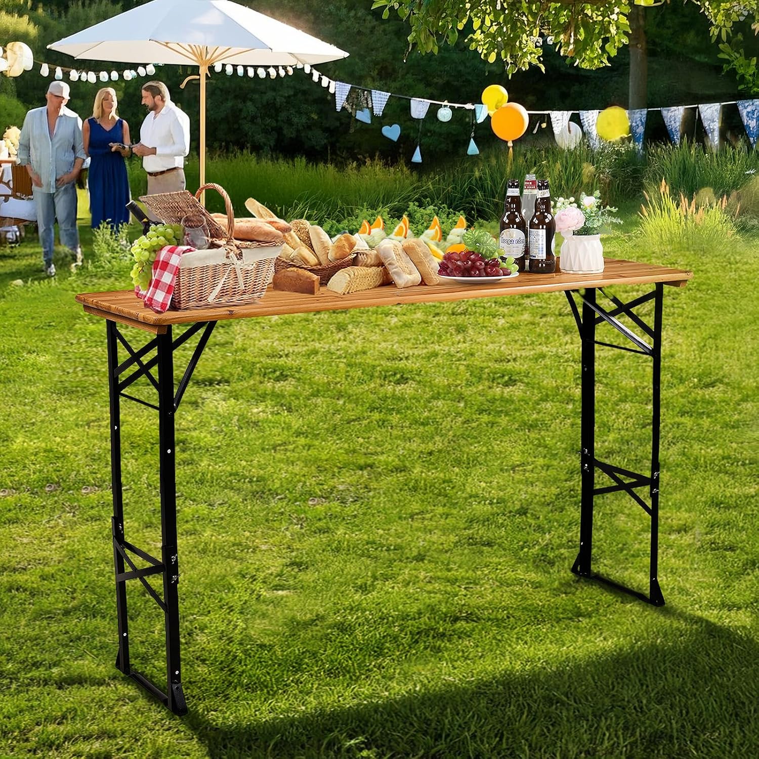 Wooden Height‑Adjustable Folding Picnic Table
