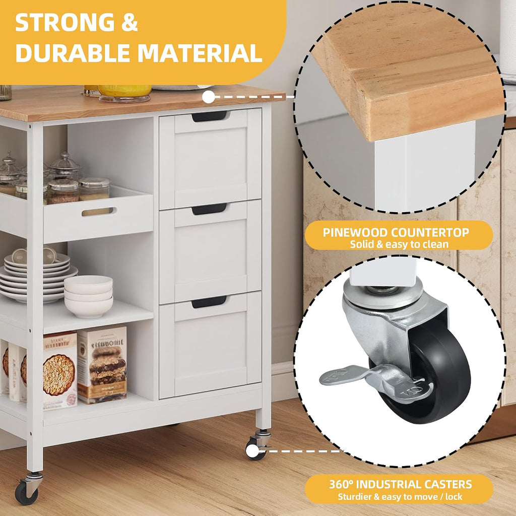 White Rolling Kitchen Island Cart