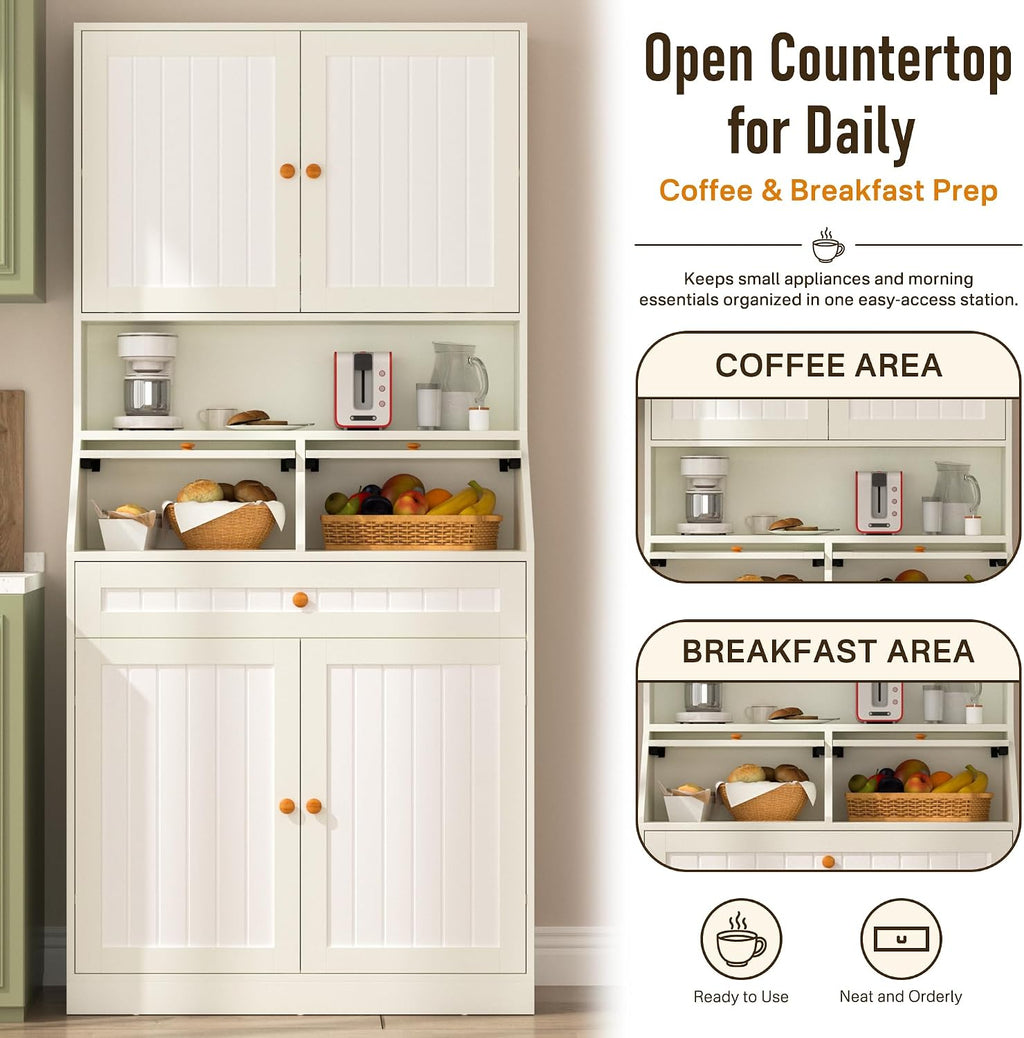 Farmhouse White Kitchen Pantry Hutch