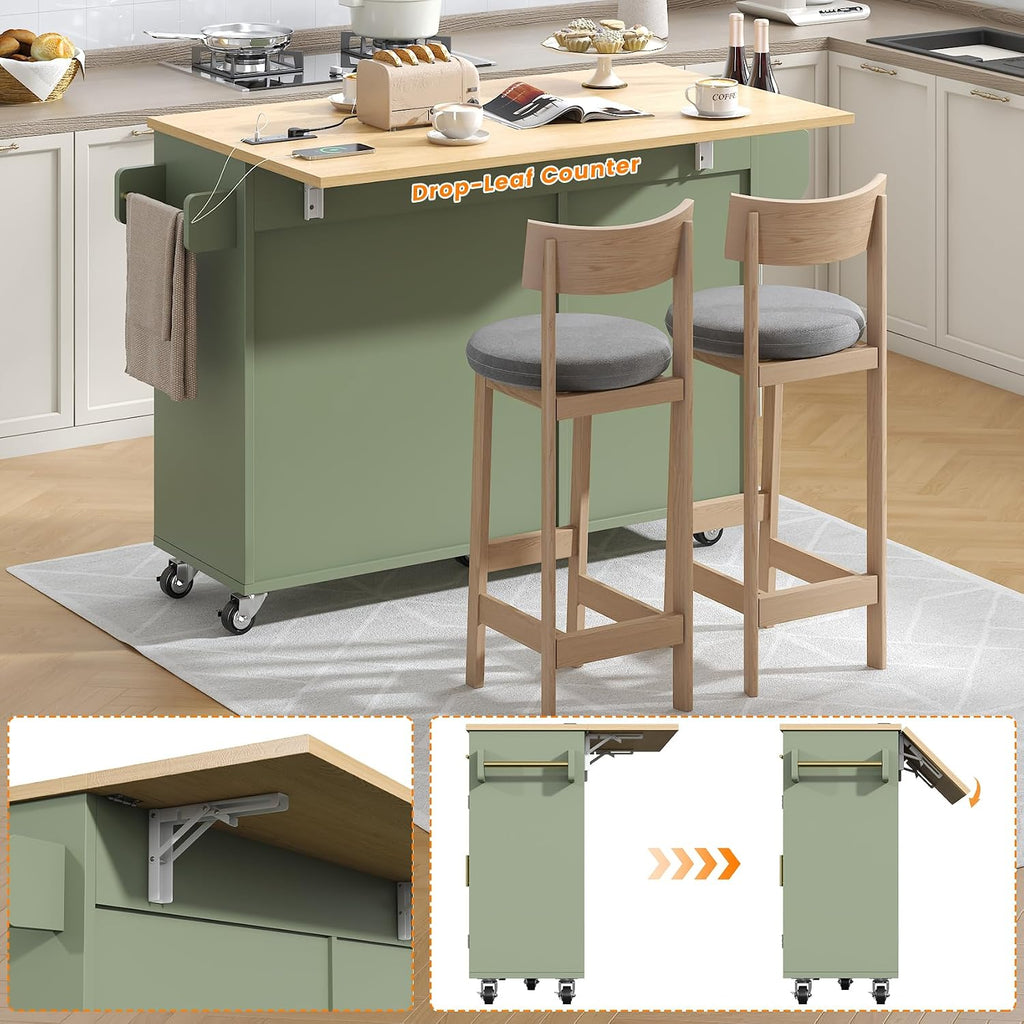 Rolling Kitchen Island Cart with Trash Storage