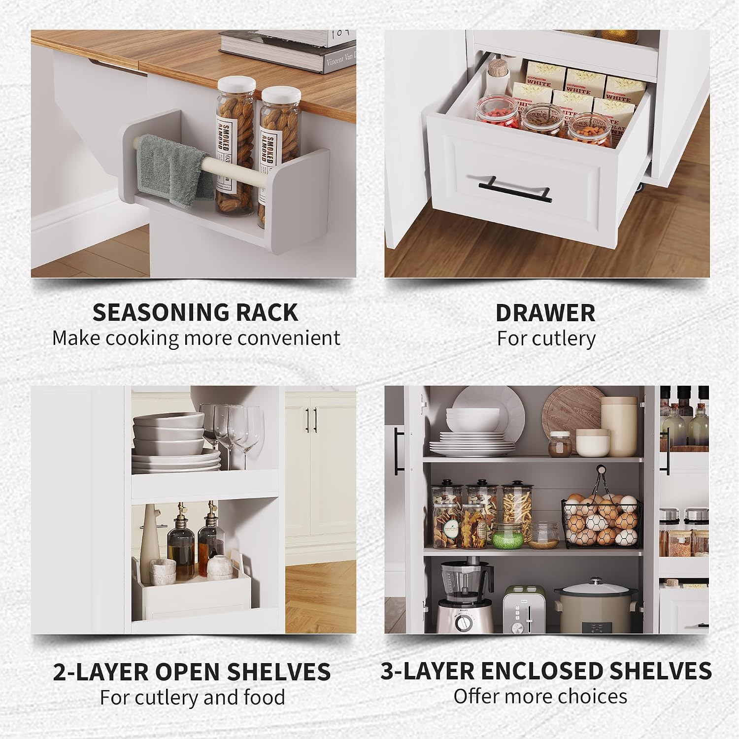 Wood‑Top Rolling Kitchen Island Cart