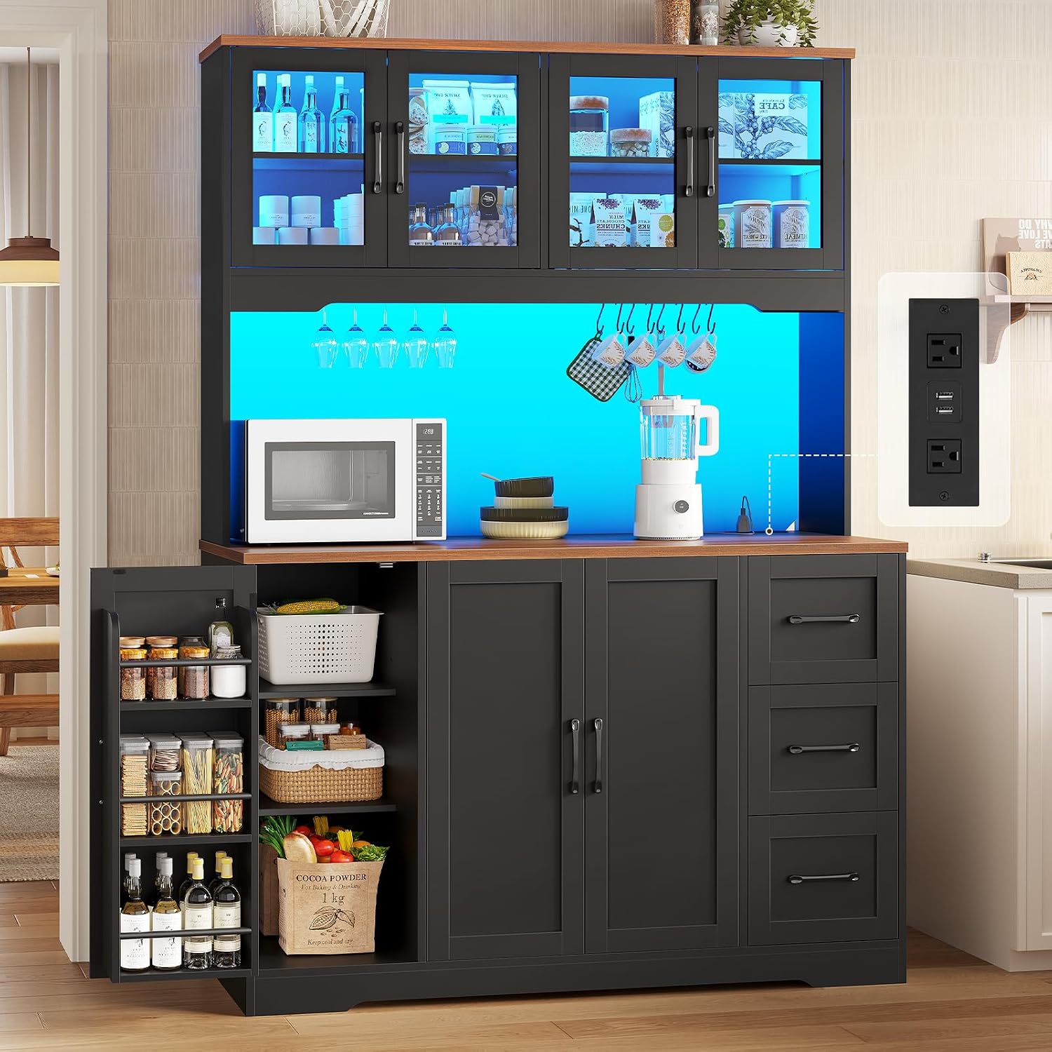 Black Kitchen Hutch Pantry Cabinet