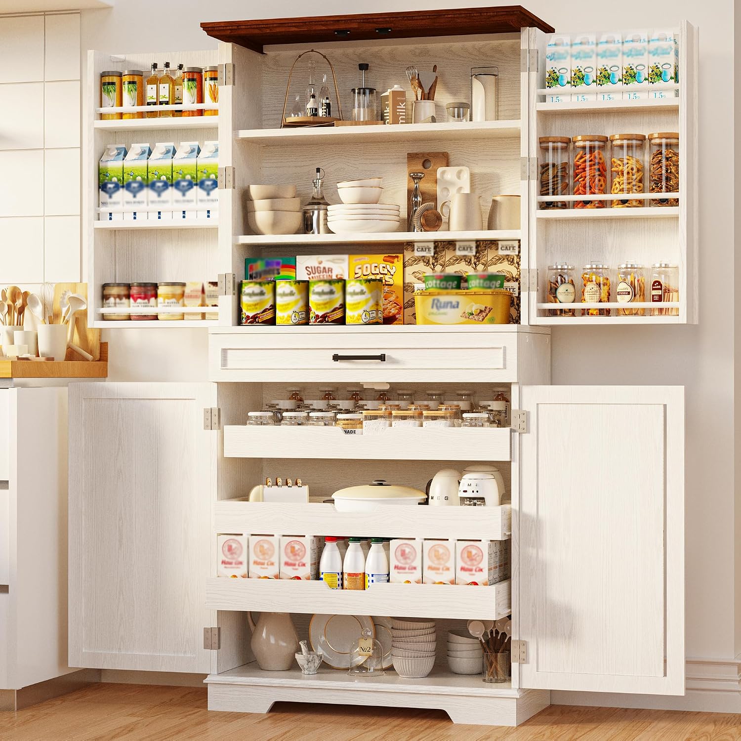 White Freestanding Kitchen Pantry Cabinet