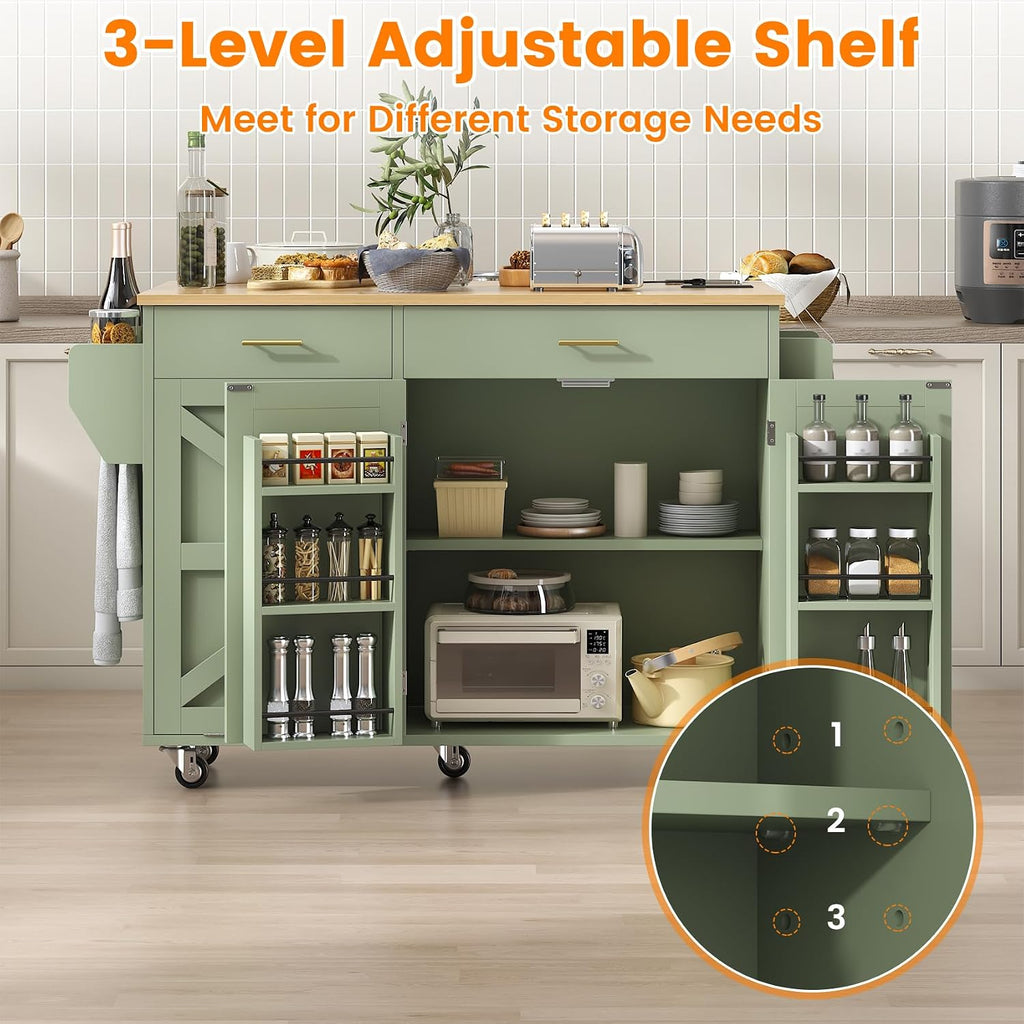 Rolling Kitchen Island Cart with Trash Storage