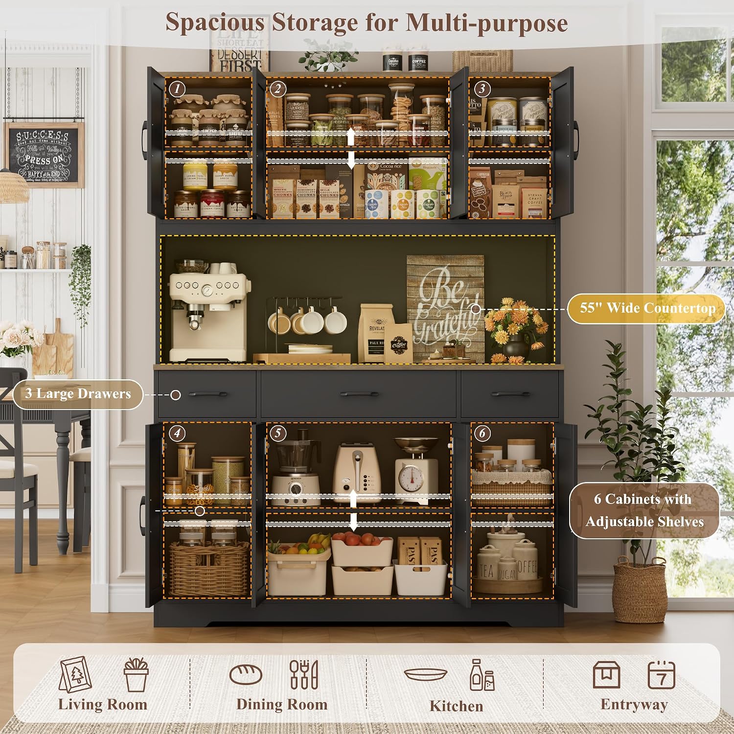 Black Farmhouse Kitchen Pantry Hutch