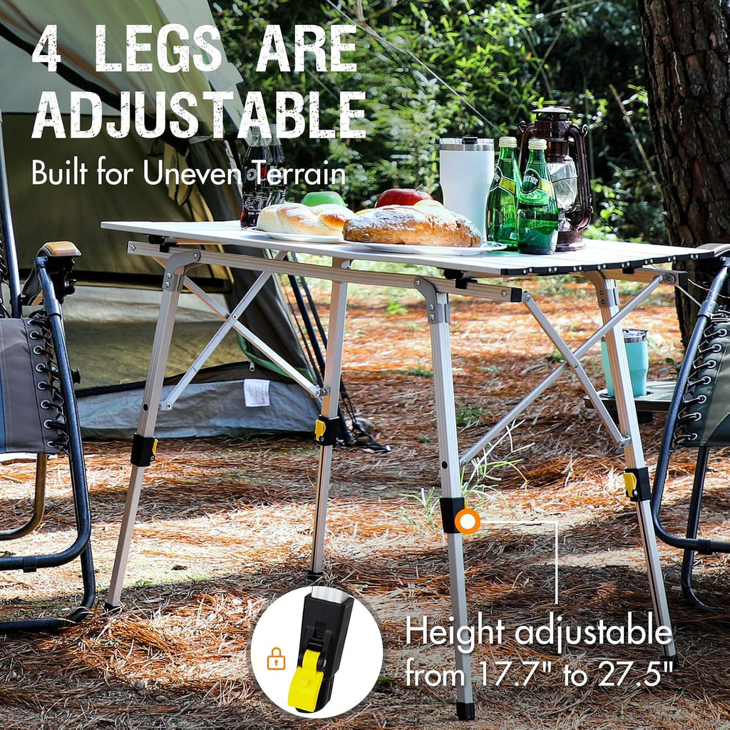 Silver Height‑Adjustable Roll‑Up Camping Table
