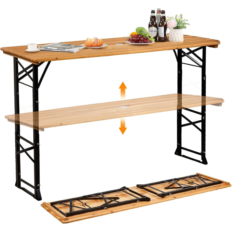 Wooden Height‑Adjustable Folding Picnic Table