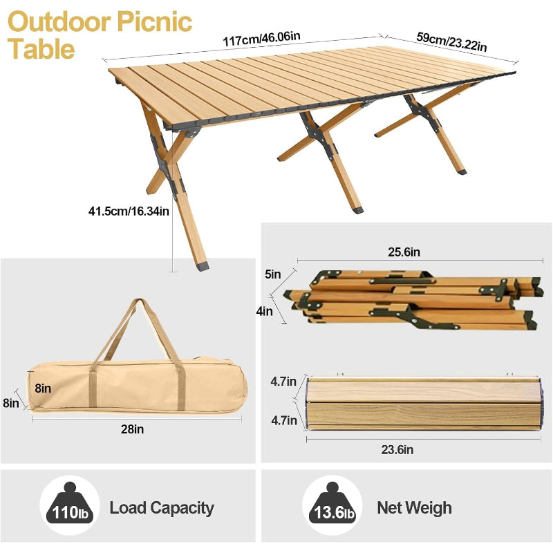 Natural Roll‑Up Aluminum Camping Table